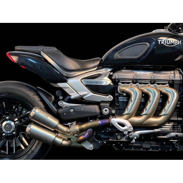 VANDEMON TITANIUM BIMODAL STEALTH SIDE MOUNT TITANIUM SLIP-ON FOR TRIUMPH ROCKET 3R & GT 2500 PART # TRIUMROCKET3SMMUFA