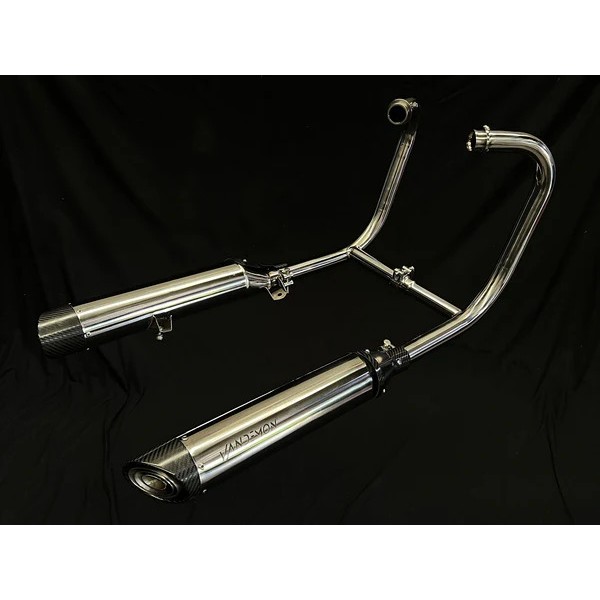 VANDEMON POLISHED TITANIUM EXHAUST WITH H PIPE FOR TRIUMPH BONNEVILLE BOBBER & SPEEDMASTER 1200 PART # TRIUM120BOBREXPOB