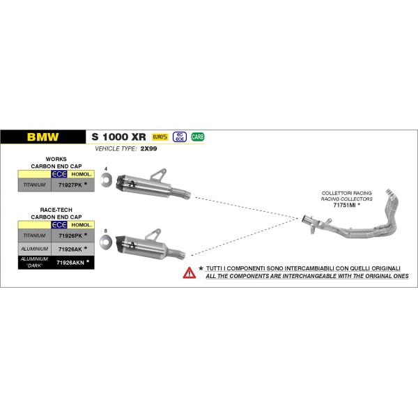 ARROW RACING COLLECTORS FOR BMW S 1000 XR 2020-2021 PART # 71751MI