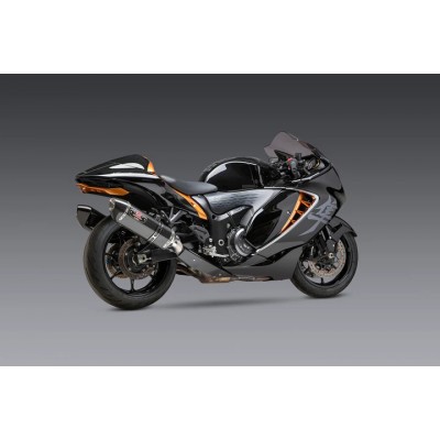 YOSHIMURA R-77 DUAL STAINLESS SLIP-ON EXHAUST, W/ CARBON MUFFLERS FOR SUZUKI HAYABUSA 2022-2024 PART # 1121120220