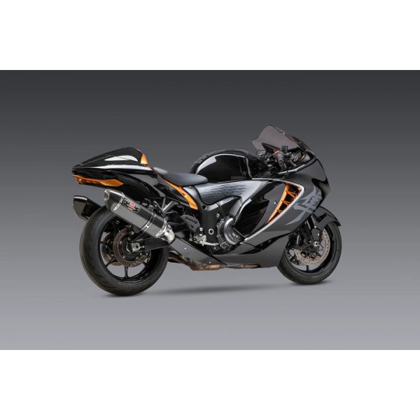 YOSHIMURA R-77 DUAL STAINLESS SLIP-ON EXHAUST, W/ CARBON MUFFLERS FOR SUZUKI HAYABUSA 2022-2024 PART # 1121120220