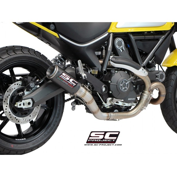 SC-PROJECT CR-T CARBON FIBER WITH TITANIUM END CAP EXHAUST FOR DUCATI SCRAMBLER 800 2015-2016 PART # D16-38C