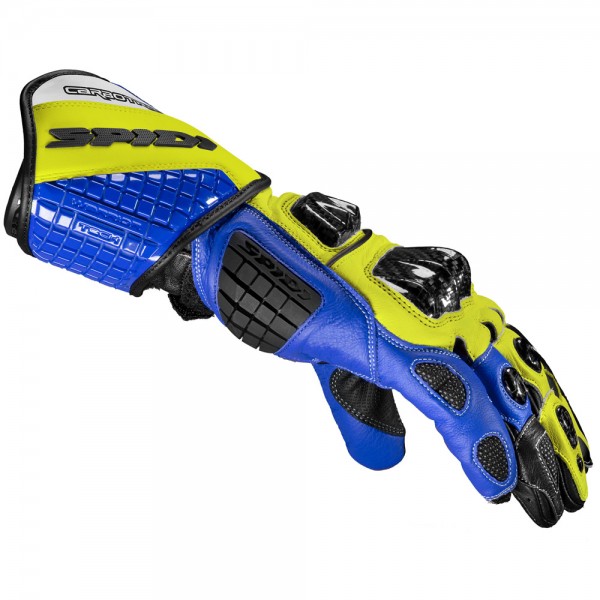 Spidi Carbo Track Evo Leather Blue Yellow Gloves