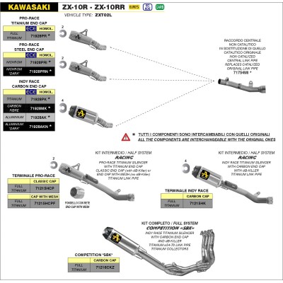 ARROW INDY RACE ALUMINIUM SILENCER WITH CARBY END CAP WITH TITANIUM LINK PIPE FOR KAWASAKI ZX-10R/ZX-10RR 2021-20 PART # 71928AK