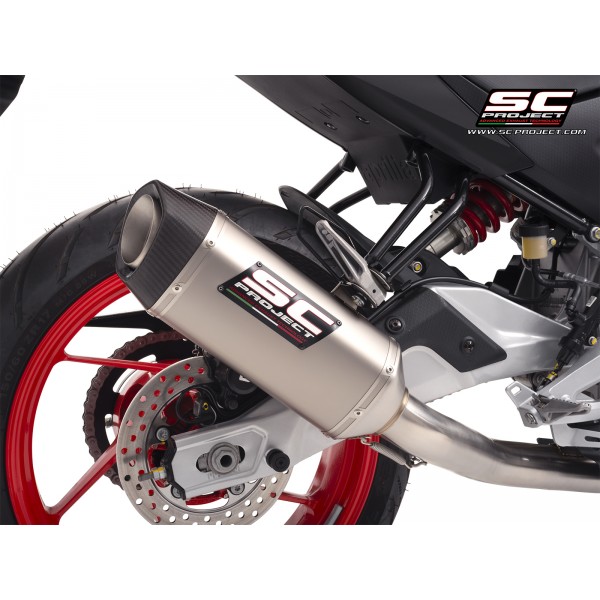 Aftermarket exhaust for Aprilia RS 457 – lighter, more powerful, and deeper sound, available at BikeGear Ind