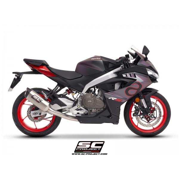 Aftermarket exhaust for Aprilia RS 457 – lighter, more powerful, and deeper sound, available at BikeGear Ind