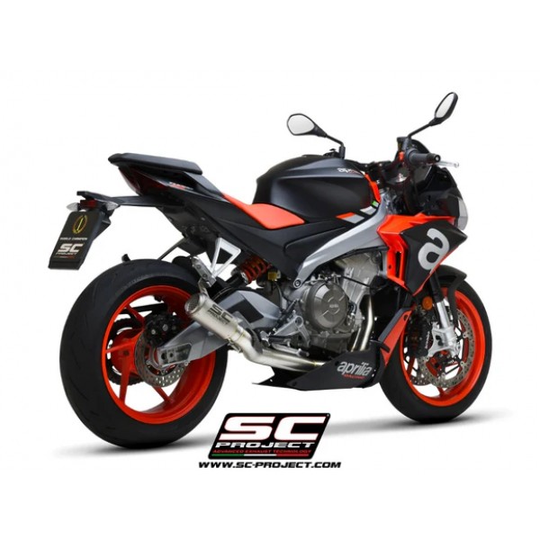 SC-PROJECT 2-1 FULL STAINLESS STEEL EXHAUST SYSTEM WITH CR-T TITANIUM EXHAUST AND STONEGUARD GRID FOR APRILIA TUONO 660 (2021–2024) PART #A23B-PAC36TR