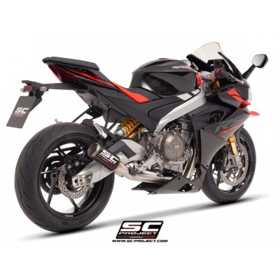 SC-PROJECT 2-1 FULL STAINLESS STEEL EXHAUST SYSTEM WITH CR-T CARBON FIBER GRID FOR APRILIA TUONO 660 (2025) PART #A23D-PAC36CR