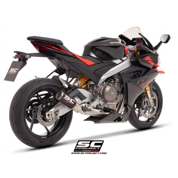 SC-PROJECT 2-1 FULL STAINLESS STEEL EXHAUST SYSTEM WITH CR-T CARBON FIBER GRID FOR APRILIA TUONO 660 (2025) PART #A23D-PAC36CR