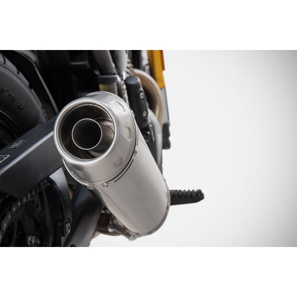Performance exhaust for Triumph Scrambler 400X – aftermarket system with improved sound and flow, available at BikeGear India
