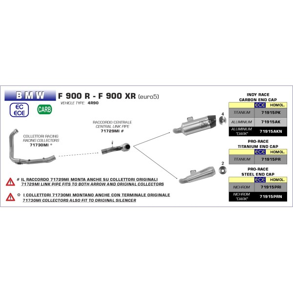 ARROW INDY-RACE ALUMINIUM DARK SILENCER WITH CARBY END CAP FOR BMW F 900 R 2020-2021 PART # 71915AKN