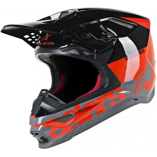 ALPINESTARS SUPERTECH S-M8 RADIUM ECE RED FLUO BLACK MID GRAY GLOSSY HELMET