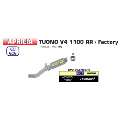 ARROW GP2 DARK SILENCERS FOR APRILIA TUONO V4 1100 2017-2018 PART # 71535GPI