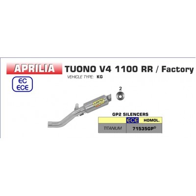 ARROW GP2 SILENCERS FOR APRILIA TUONO V4 1100 2017-2018 PART # 71535GP