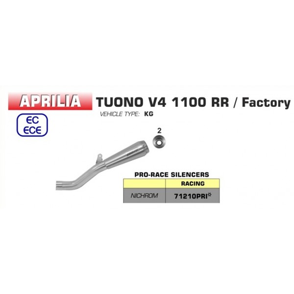 ARROW PRO RACE NICHROM SILENCER FOR APRILIA TUONO V4 1100 2017-2018 PART # 71210PRI