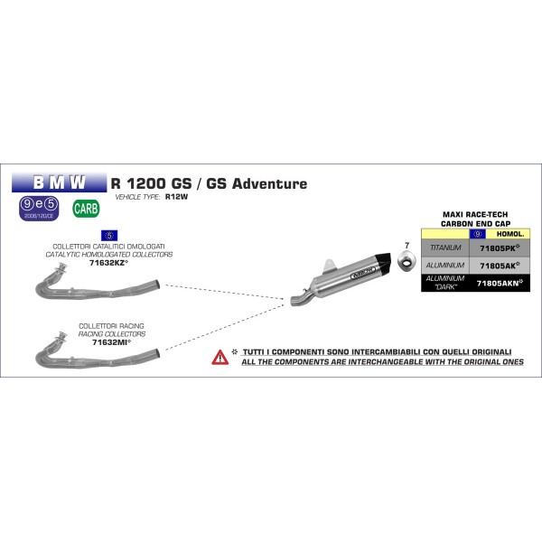 ARROW RACE-TECH TITANIUM SILENCER WITH CARBON END CAP FOR BMW R 1200 GS / ADVENTURE 2013-2018 PART # 71805PK
