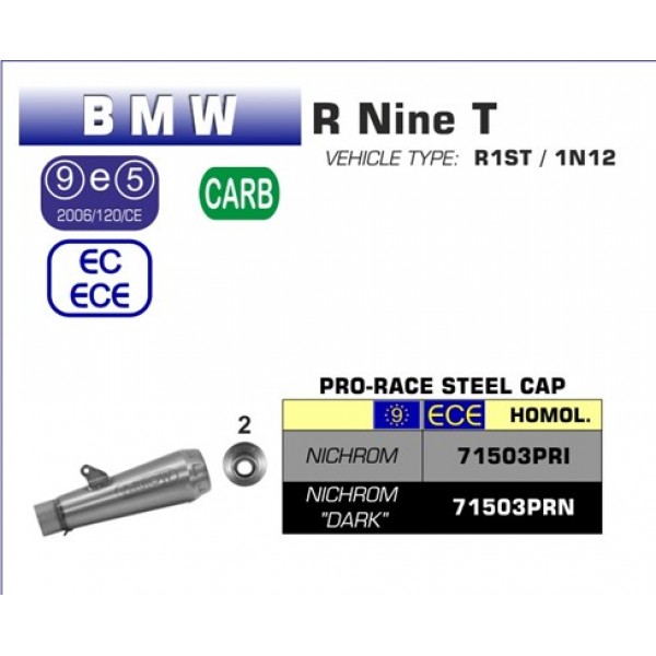 ARROW NICHROM PRO RACE DARK SILENCER FOR BMW R NINET / SCRAMBLER PART # 71503PRN