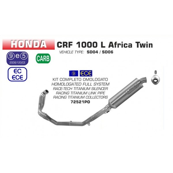 ARROW TITANIUM HOMOLOGATED FULL EXHAUST SYSTEM FOR HONDA CRF 1000L AFRICA TWIN 2016-2017 PART # 72521PO