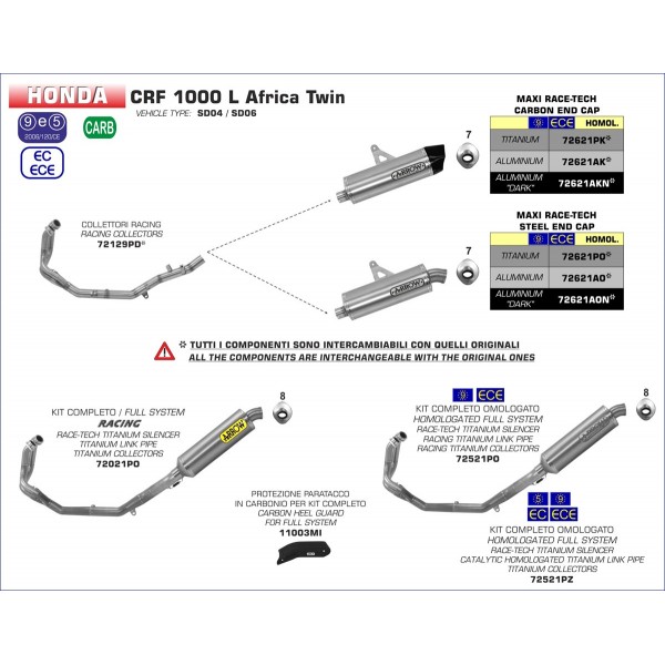 ARROW RACING COLLECTORS FOR HONDA CRF100L AFRICA TWIN 2016-2017 PART # 72129PD