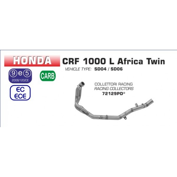 ARROW RACING COLLECTORS FOR HONDA CRF100L AFRICA TWIN 2016-2017 PART # 72129PD