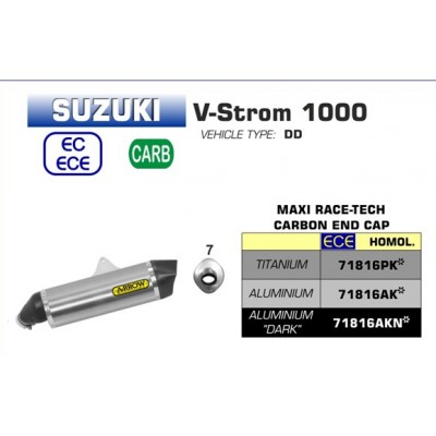 ARROW RACE-TECH ALUMINIUM SILENCER WITH CARBON END CAP FOR SUZUKI V-STROM 1000 2014-2018 PART # 71816AK