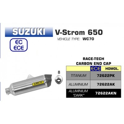 ARROW RACE-TECH TITANIUM SILENCER WITH CARBON END CAP FOR SUZUKI V-STROM 650 2017-2018 PART # 72622PK