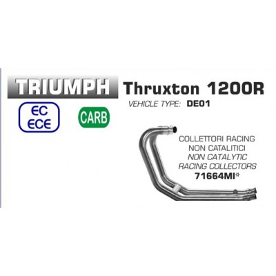 ARROW NON CATALIZED RACING COLLETORS FOR TRIUMPH THRUXTON 1200 R / SPEED TWIN PART # 71664MI