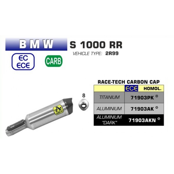 Arrow Race-Tech Aluminium Silencer With Carbon End Cap For BMW S 1000 RR 2019 Part # 71903AK