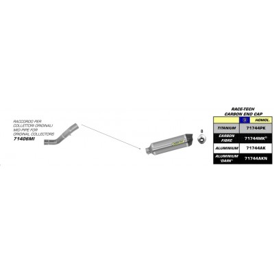 ARROW ALUMINIUM DARK RACE-TECH CARBON END CAP FULL SYSTEM FOR APRILIA RSV4 2011 PART #71406MI+71744AKN