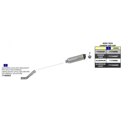ARROW TITANIUM RACE-TECH CARBON END CAP FULL SYSTEM FOR APRILIA TUONO V4 2012-14 PART #71406KZ+71744PK
