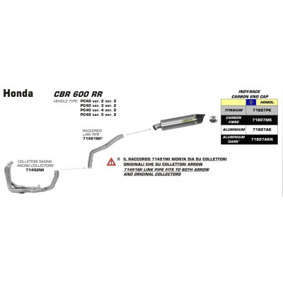 ARROW ALUMINIUM INDY-RACE CARBON CAP FULL SYSTEM FOR HONDA CBR 600RR 2013-14 PART #71492MI+71491MI+71807AK