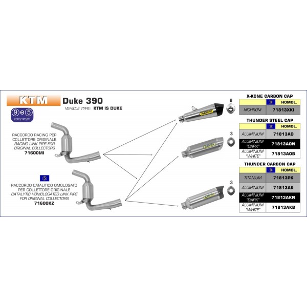 ARROW CATALYTIC HOMOLOGATED LINK PIPE FOR KTM DUKE 390 2013-2016 PART # 71600KZ