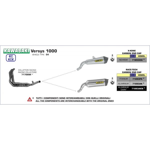 ARROW RACING COLLECTORS FOR KAWASAKI VERSYS 1000 2019-2020 PART # 71706MI