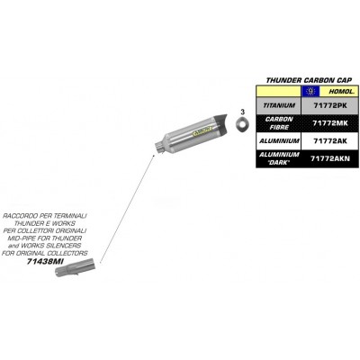 ARROW ALUMINIUM DARK THUNDER CARBON END CAP FULL SYSTEM FOR SUZUKI GSXR 600 2011-14 PART #71438MI+71772AKN