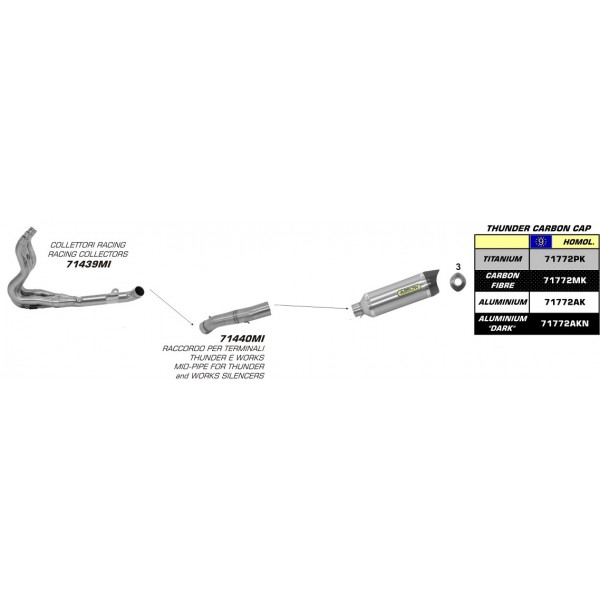 ARROW ALUMINIUM DARK THUNDER CARBON END CAP FULL SYSTEM FOR SUZUKI GSXR 600 2011-14 PART #71439MI+71440MI+71772AKN