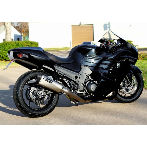 Brocks CT Single Full Exhaust System W/ 16" Quietkore Muffler For Kawasaki Ninja ZX-14R 2006-2020 Part # 397606