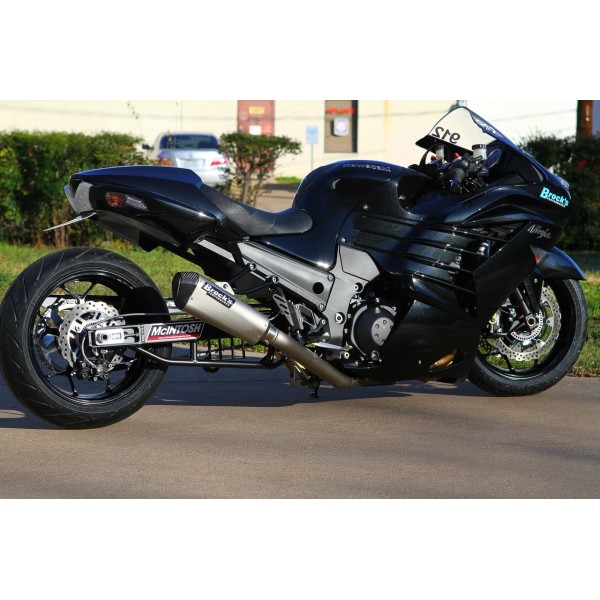 Brocks CT Single Full Exhaust System W/ 16" Quietkore Muffler For Kawasaki Ninja ZX-14R 2006-2020 Part # 397606