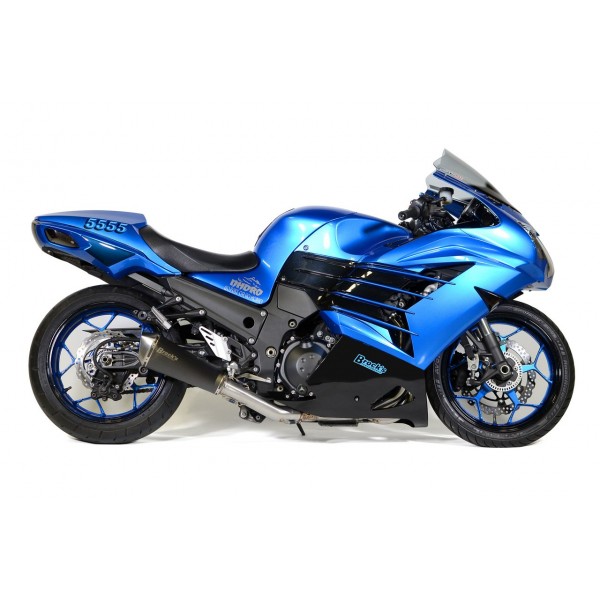 Brocks Predator Full Exhaust System Stainless Front Section W/ Electro-black Muffler For Kawasaki Ninja ZX-14R 2012-2020 Part # 571036