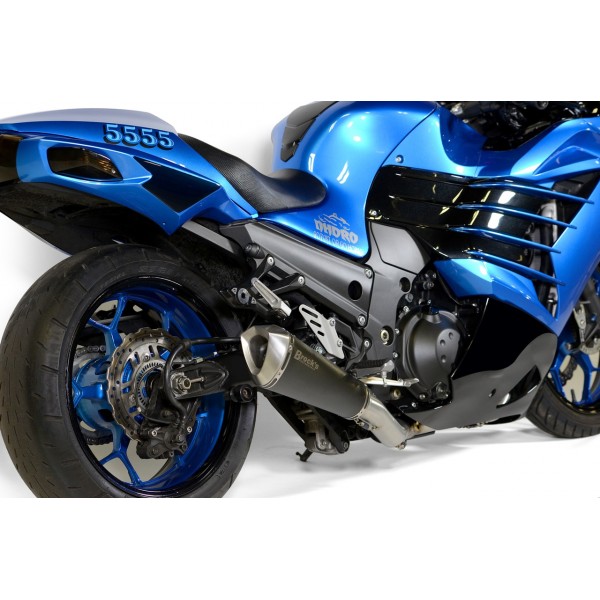 Brocks Predator Full Exhaust System Stainless Front Section W/ Electro-black Muffler For Kawasaki Ninja ZX-14R 2012-2020 Part # 571036