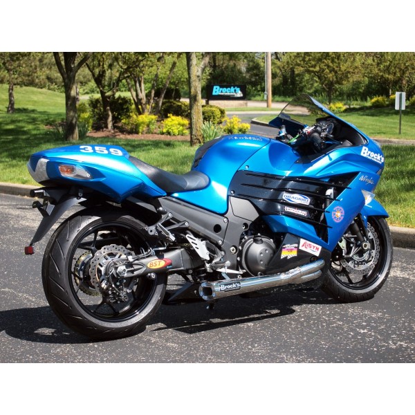 Brocks Tiwinder Polished Full Exhaust System W/ 18" Muffler Street Baffle For Kawasaki Ninja ZX-14R 2006-2020 Part # 390209