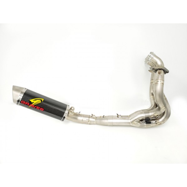 Graves Motorsports Full Link Titanium / Carbon Works Exhaust For Kawasaki Ninja ZX-6R Part # EXK-19ZX6-FTCW