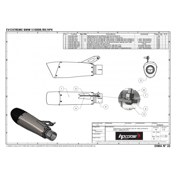 HP Corse Evoxtreme 260 Satinato For BMW S 1000 RR 2009-2014 Part # BMWEVO2610S-AB