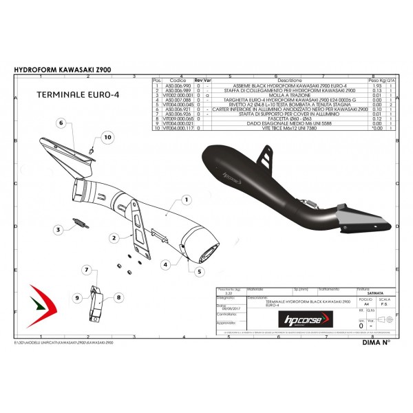 HP Corse Hydroform Satin For Kawasaki Z900 2017-2019 Part # KAHY1019-AB