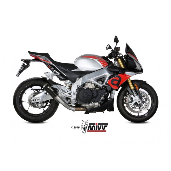 MIVV MK3 BLACK STAINLESS STEEL SLIP-ON EXHAUST FOR APRILIA TUONO V4 1100 2018-2020 PART # A.012.SM3B