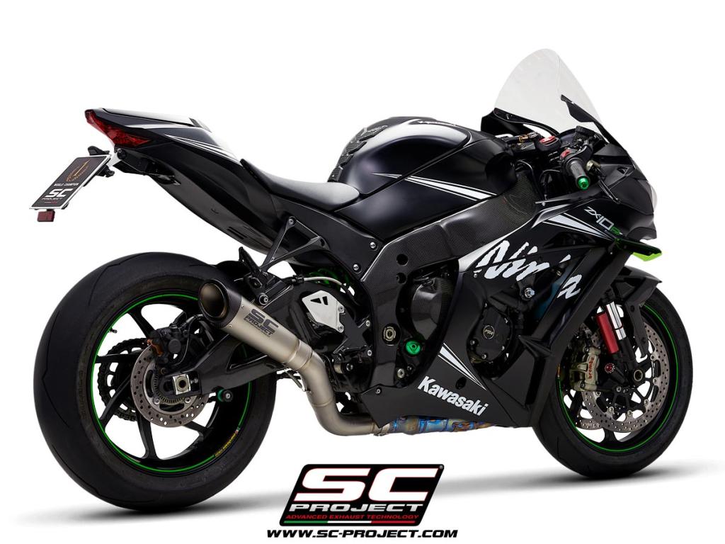 SCProject S1 Muffler Titanium With Carbon Fiber End Cap With DeCat Link Pipe For Kawasaki