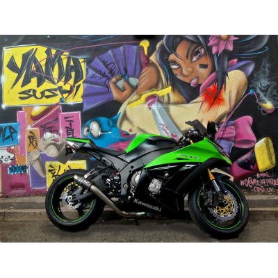 Racefit Black Edition Pilion Footrest Mount Slip On Exhaust For Kawasaki Ninja ZX-10R 2011-2015