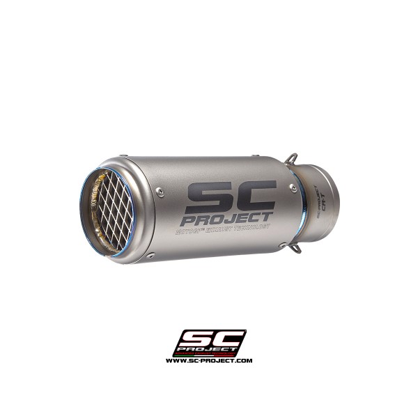 SC-PROJECT CR-T MUFFLER TITANIUM WITH TITANIUM MESH ON EXIT PIPE SLIP-ON EXHAUST FOR APRILIA TUONO V4 1100 FACTORY / RR PART # A07-36TR