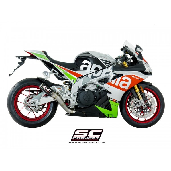 SC-PROJECT CR-T SILENCER CARBON FIBER WITH TITANIUM MESH ON EXIT PIPE EXHAUST FOR APRILIA RSV4 / TUONO V4 PART # A16-36CR