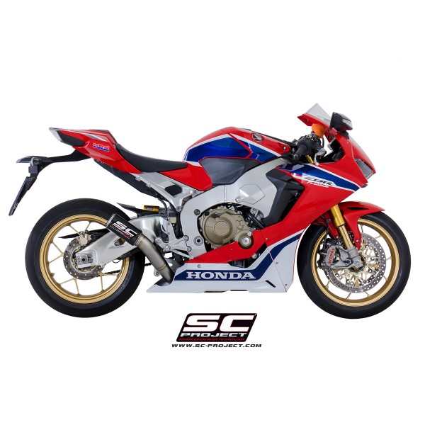 SC-PROJECT CR-T MUFFLER HIGH POSITION CARBON FIBER WITH TITANIUM MESH ON EXIT PIPE FOR HONDA CBR1000RR / SP PART # H15-HT36CR
