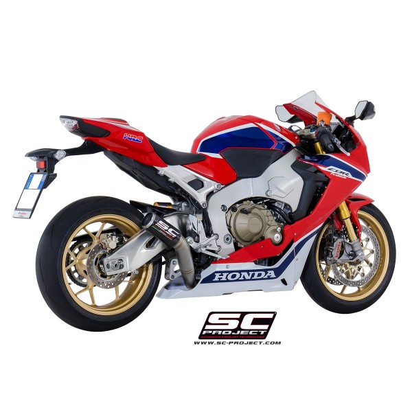 SC-PROJECT CR-T MUFFLER HIGH POSITION CARBON FIBER WITH TITANIUM MESH ON EXIT PIPE FOR HONDA CBR1000RR / SP PART # H15-HT36CR
